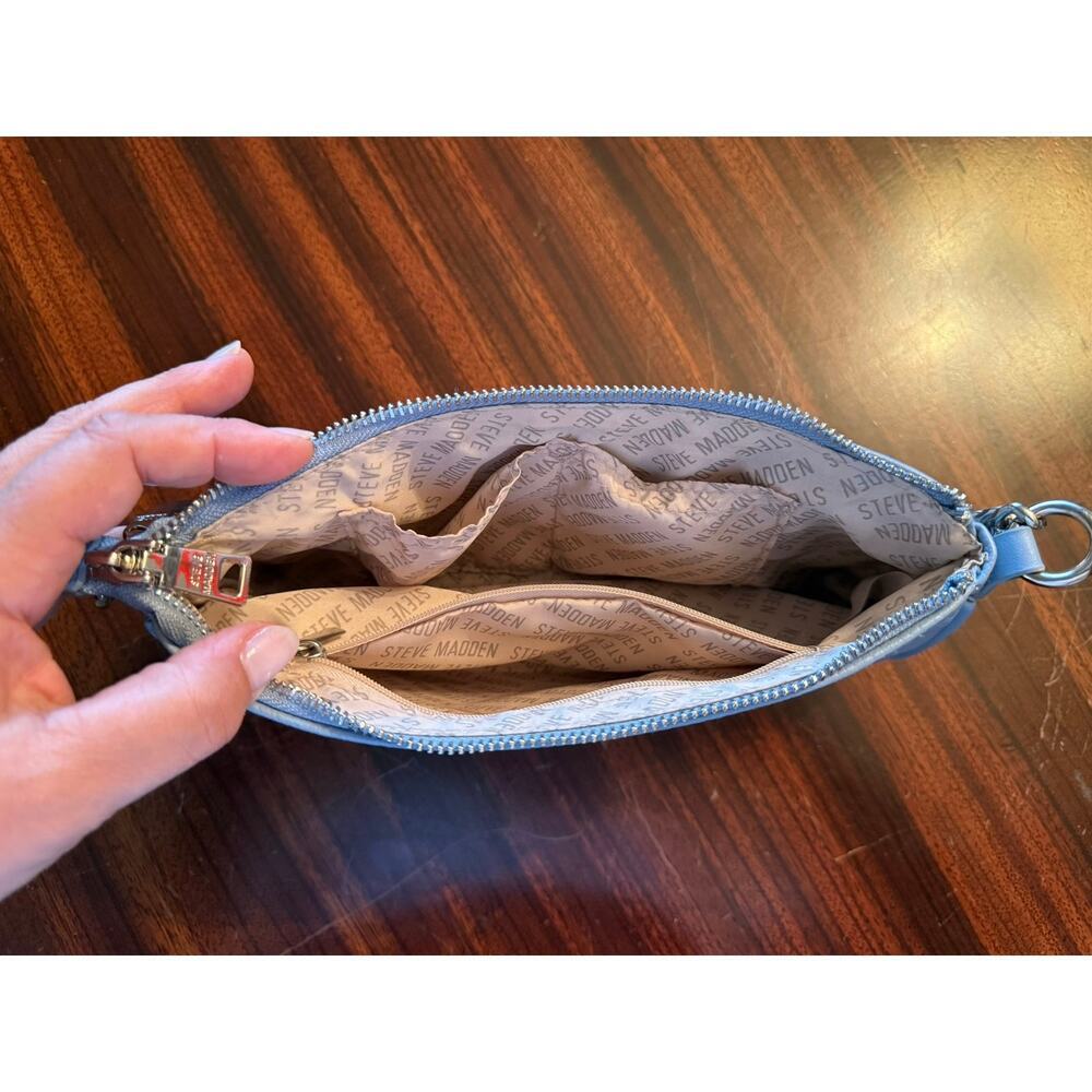 Steve Madden Blue Faux Leather Silver Chain Shoulder Bag Small Logo - Picture 3 of 8